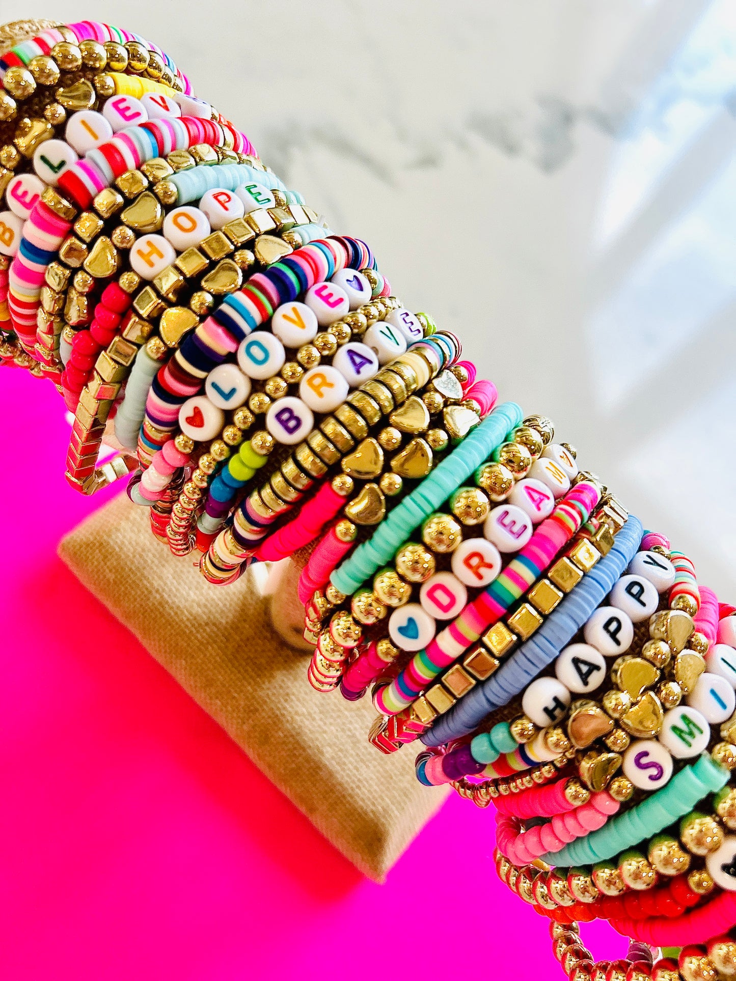 Beaded Stack Bracelet Set-"BRAVE"