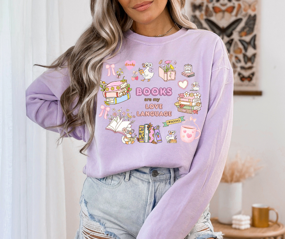"Books Are My Love Language" Sweatshirt In Orchid