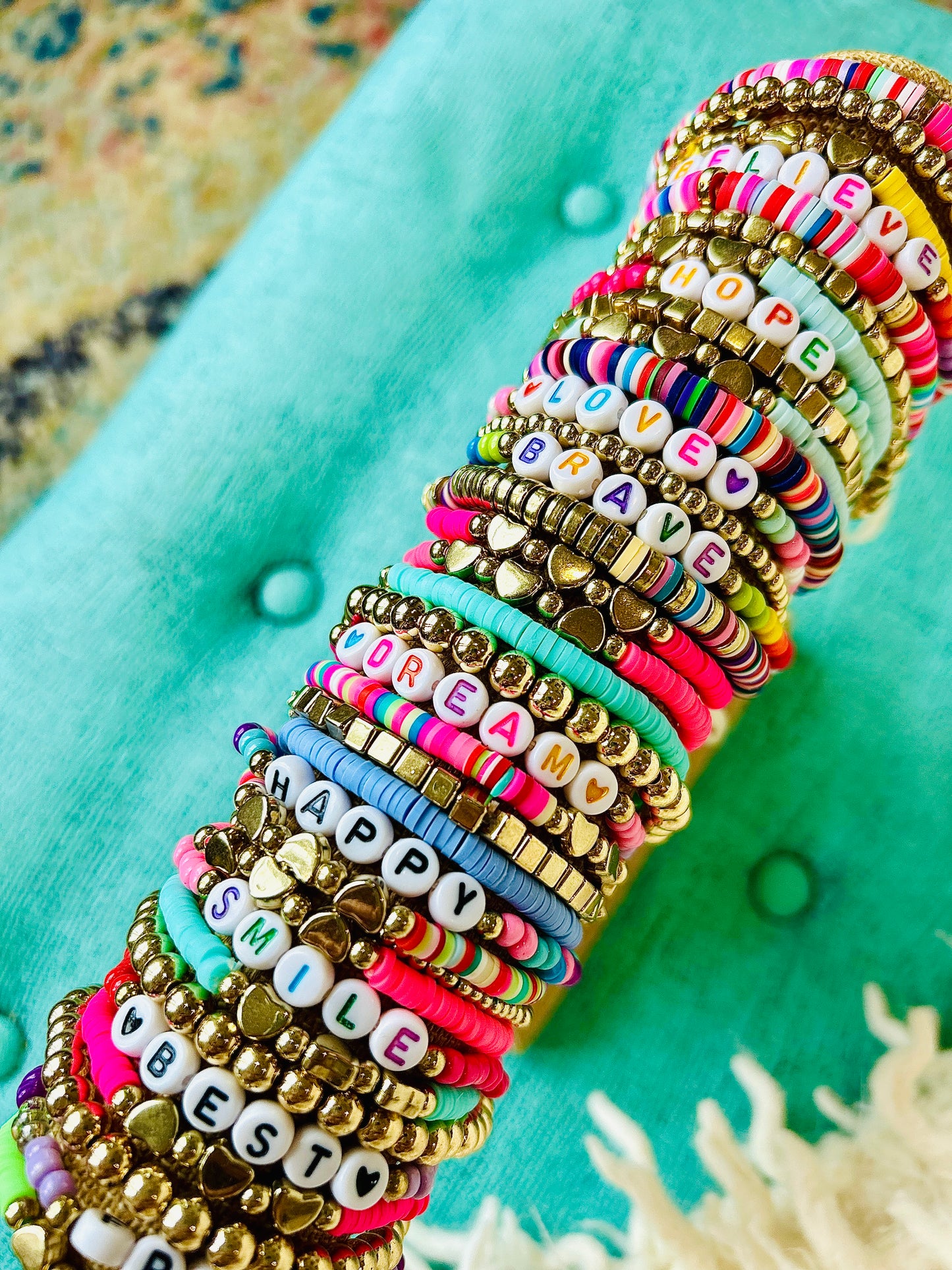 Beaded Stack Bracelet Set-"BRAVE"
