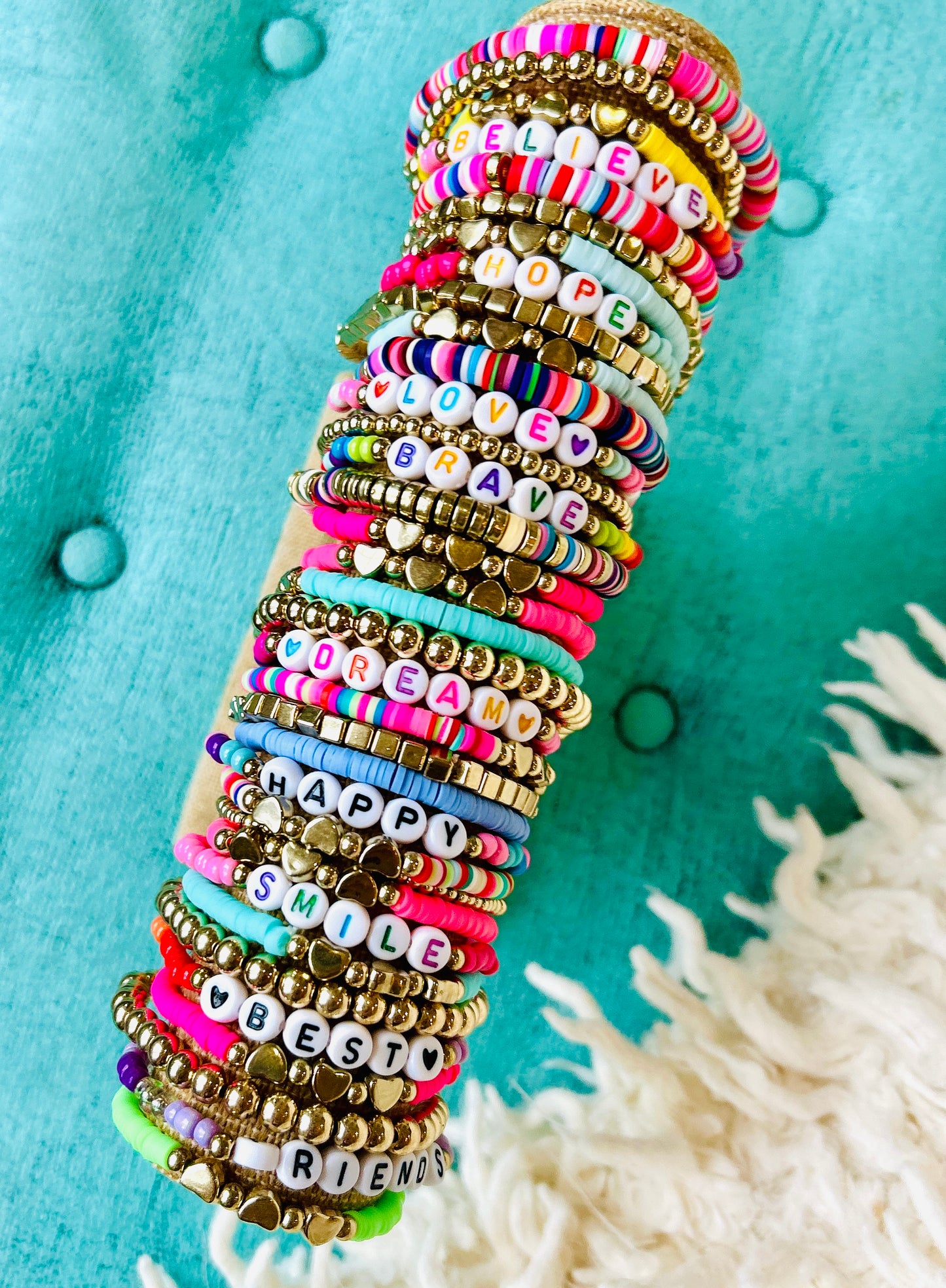 Beaded Stack Bracelet Set-"BRAVE"