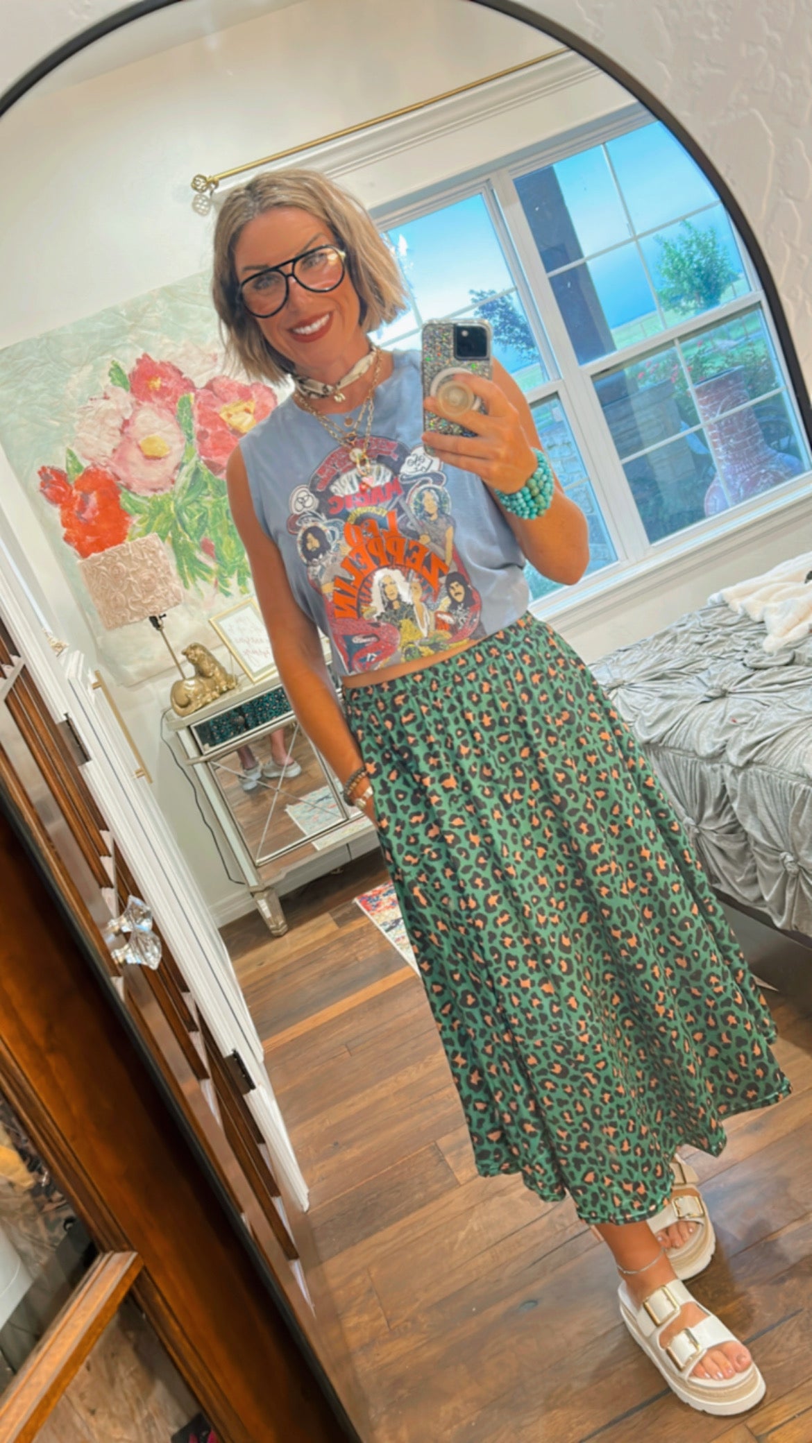 Emerald Leopard Print Skirt
