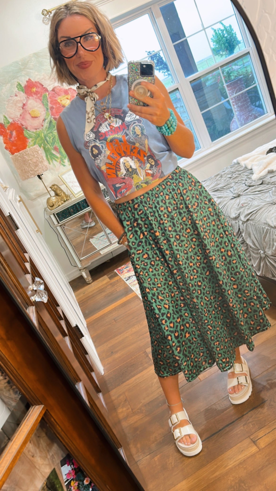 Emerald Leopard Print Skirt