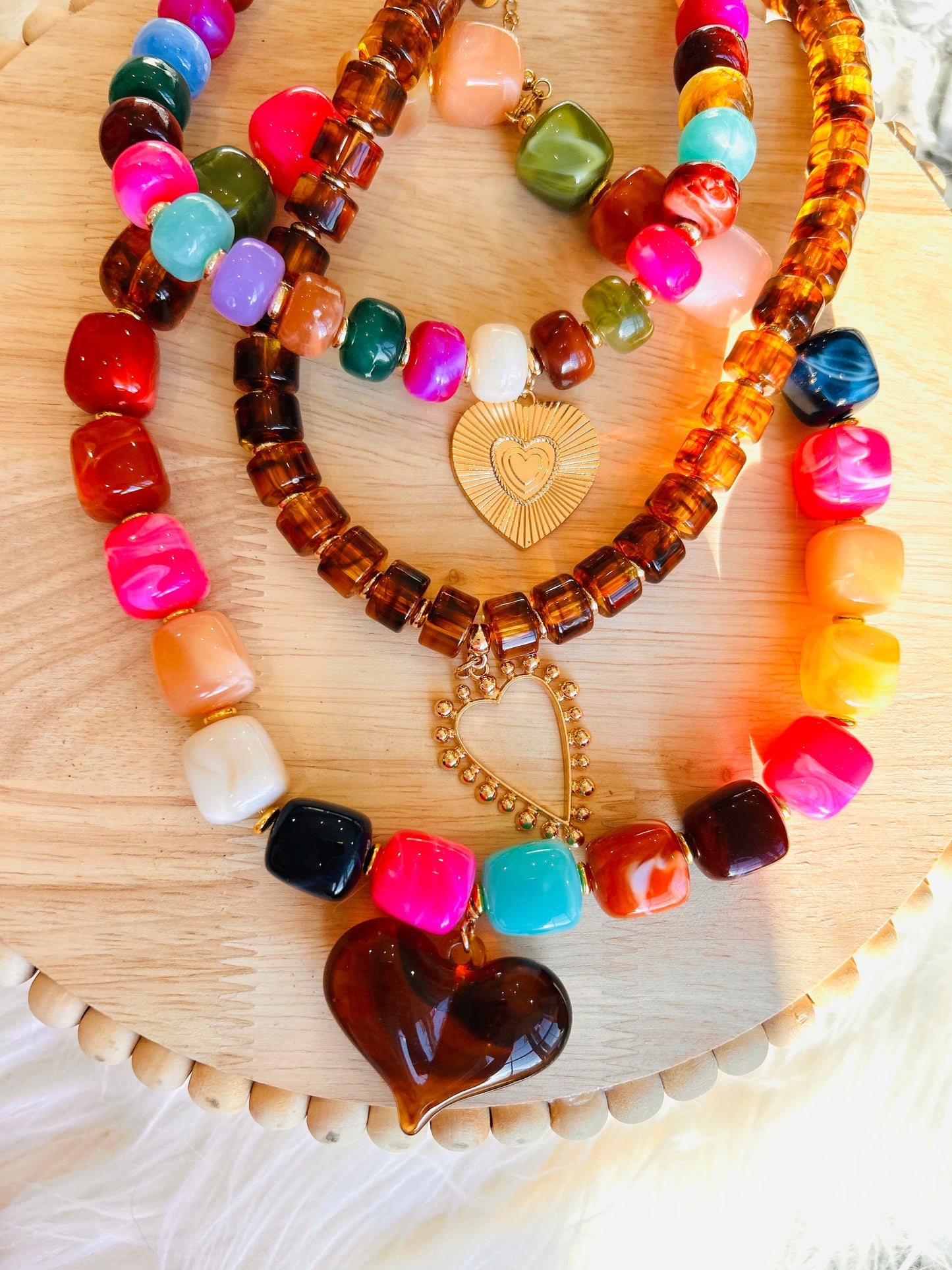Rainbow Hearts Beaded Necklace