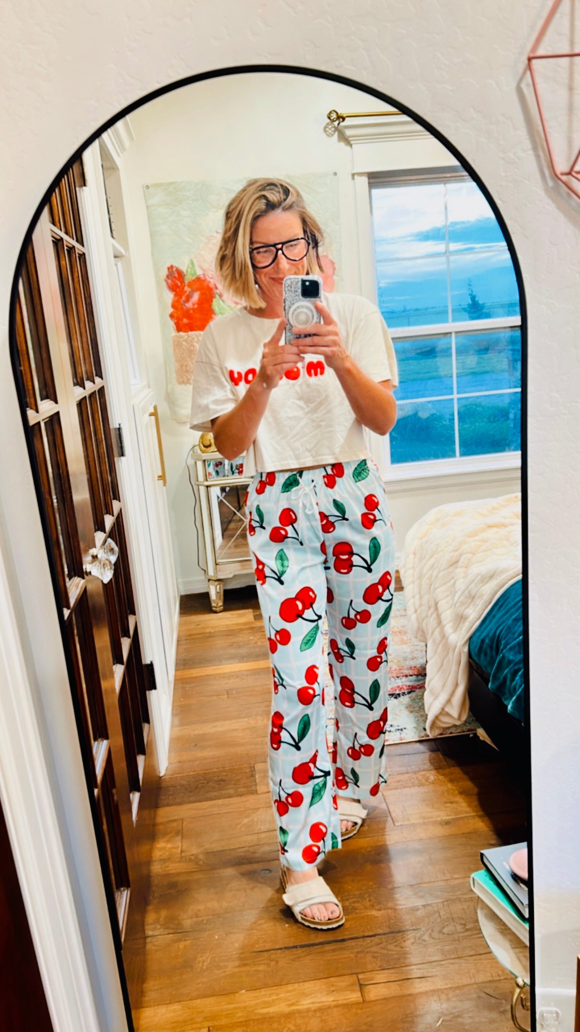“Checkered Cherries” Silky Pants