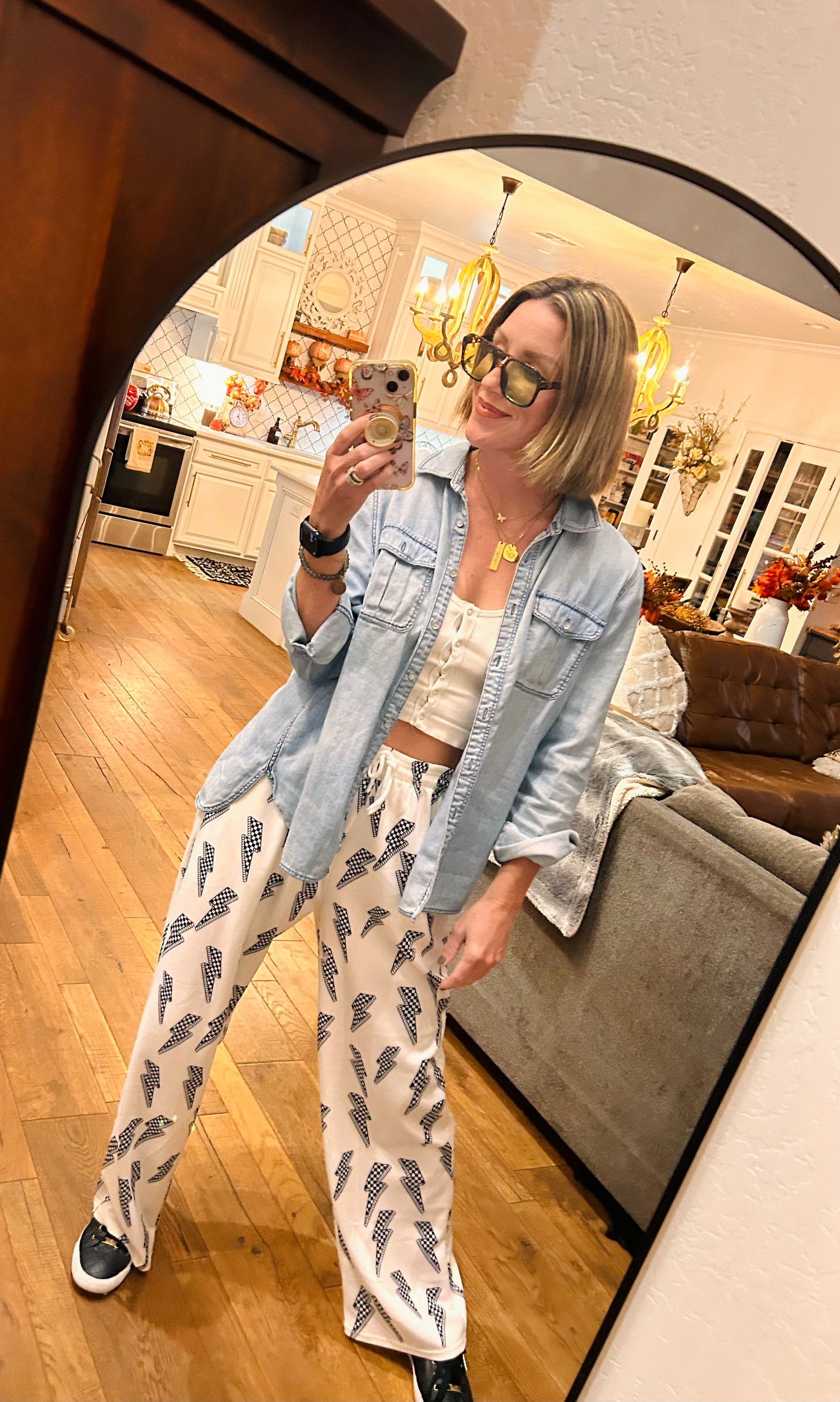 Checkered Lightening Bolt Ladies Wide Leg Pants
