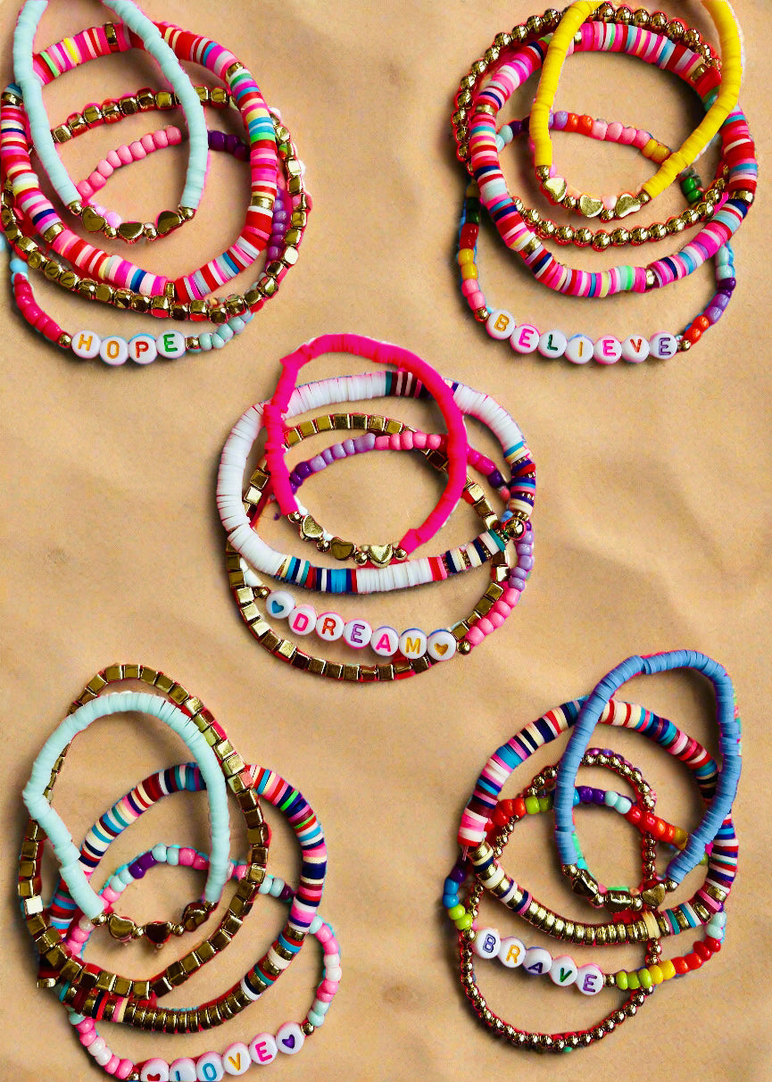 Beaded Stack Bracelet Set-"BRAVE"