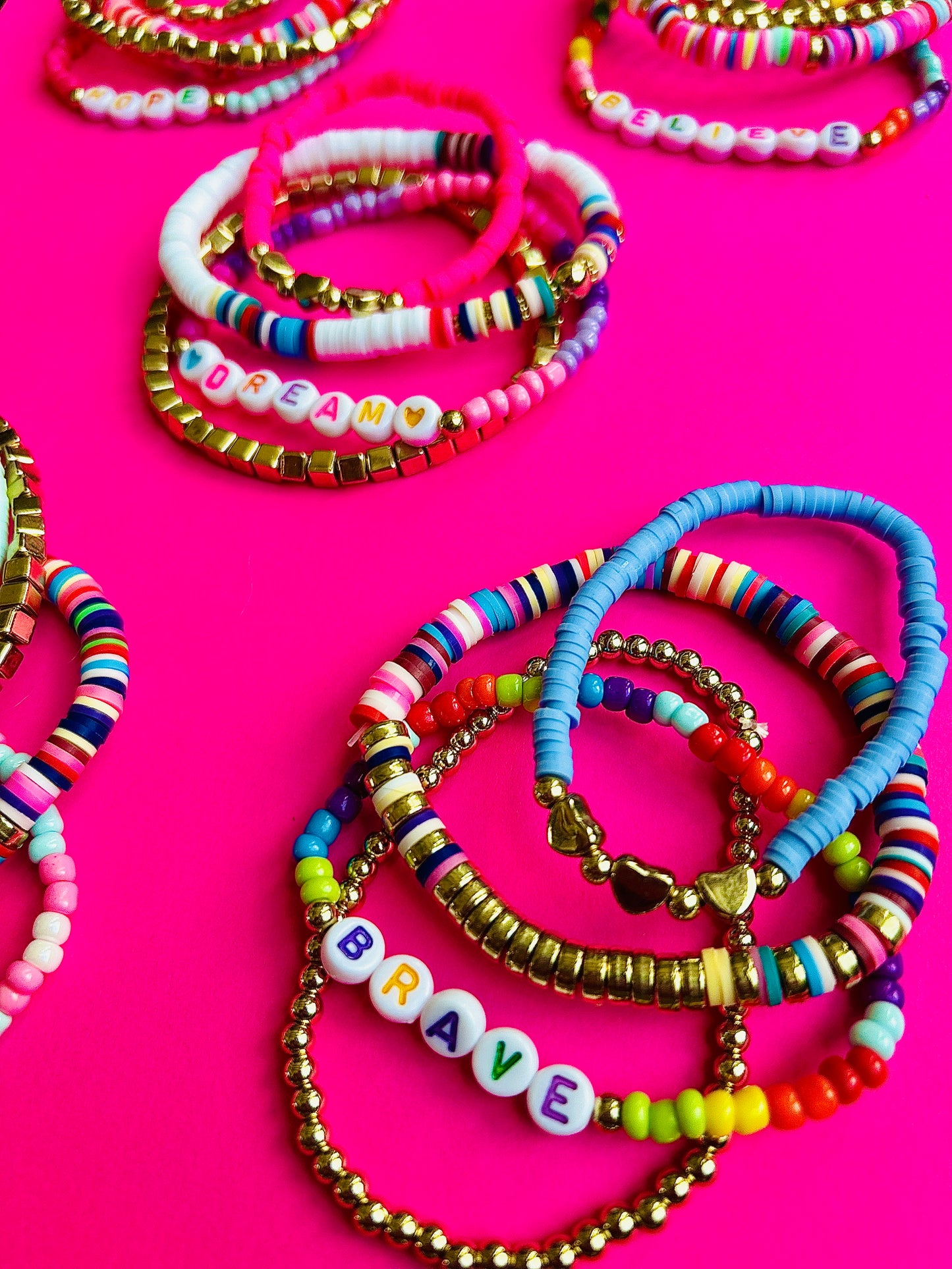 Beaded Stack Bracelet Set-"BRAVE"