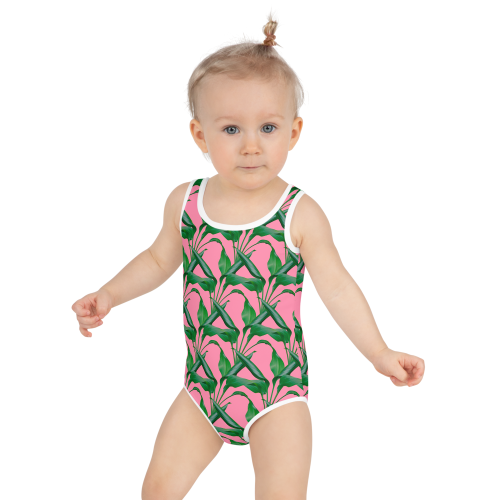 Girl's Pink Palm One Piece Swimsuit