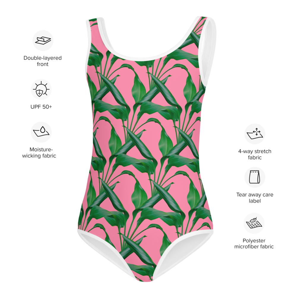 Girl's Pink Palm One Piece Swimsuit