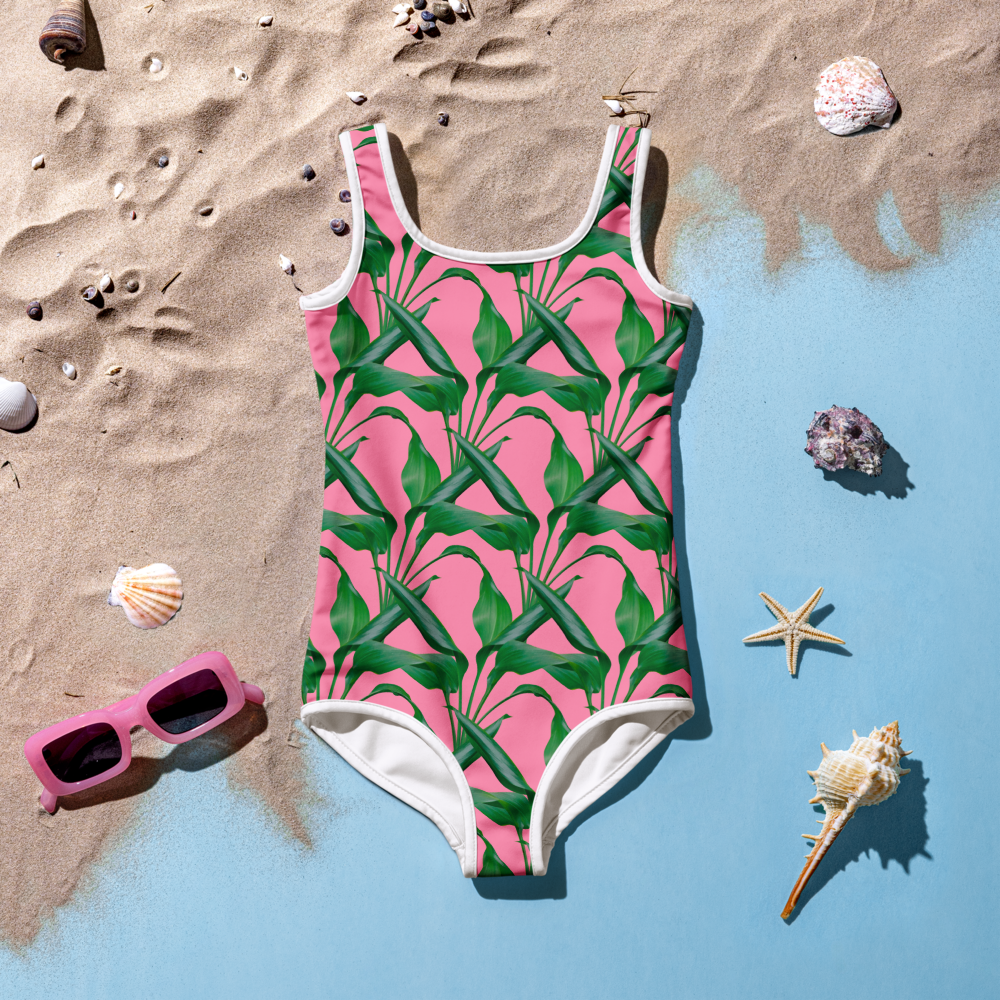 Girl's Pink Palm One Piece Swimsuit