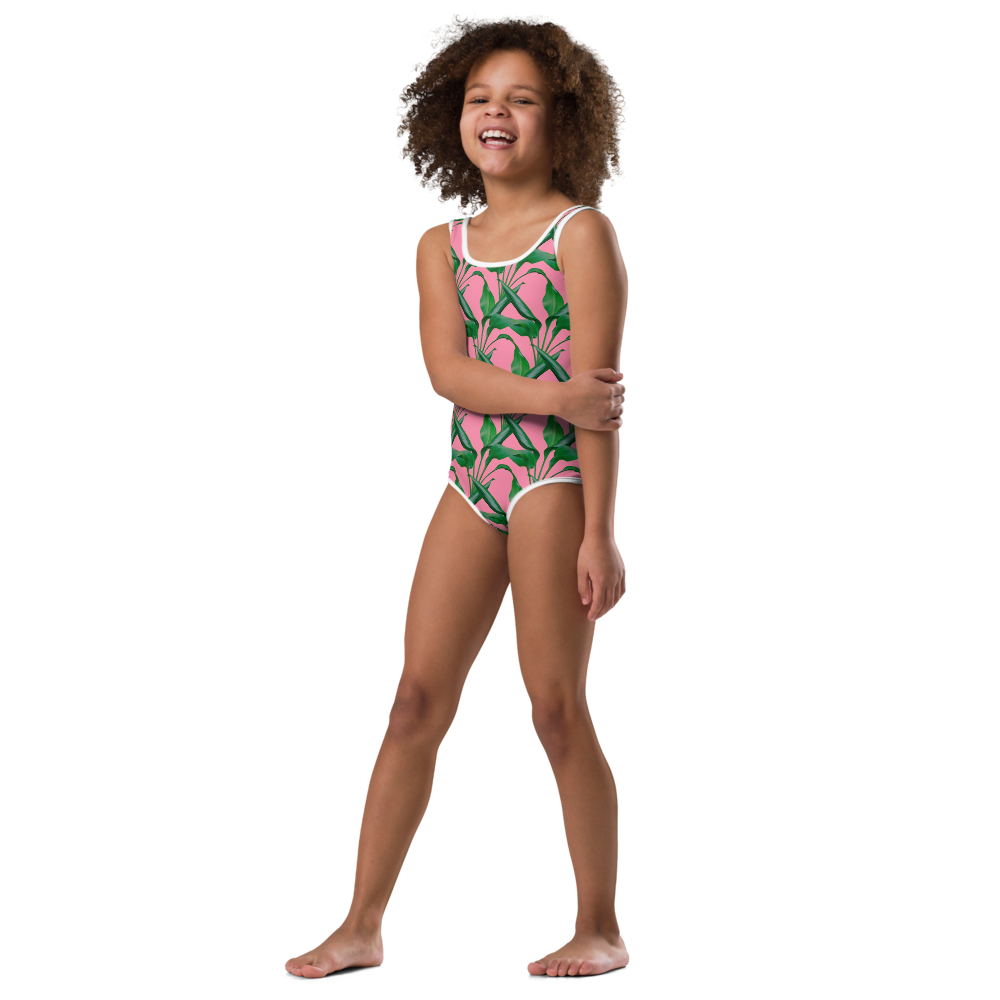 Girl's Pink Palm One Piece Swimsuit