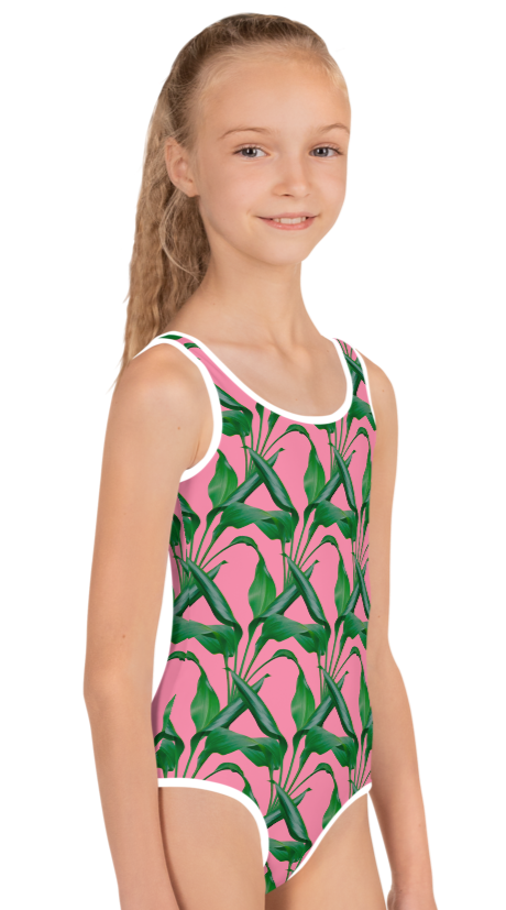 Girl's Pink Palm One Piece Swimsuit