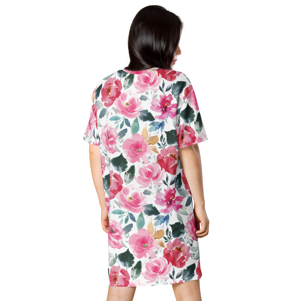 Watercolor Rose T-Shirt Dress