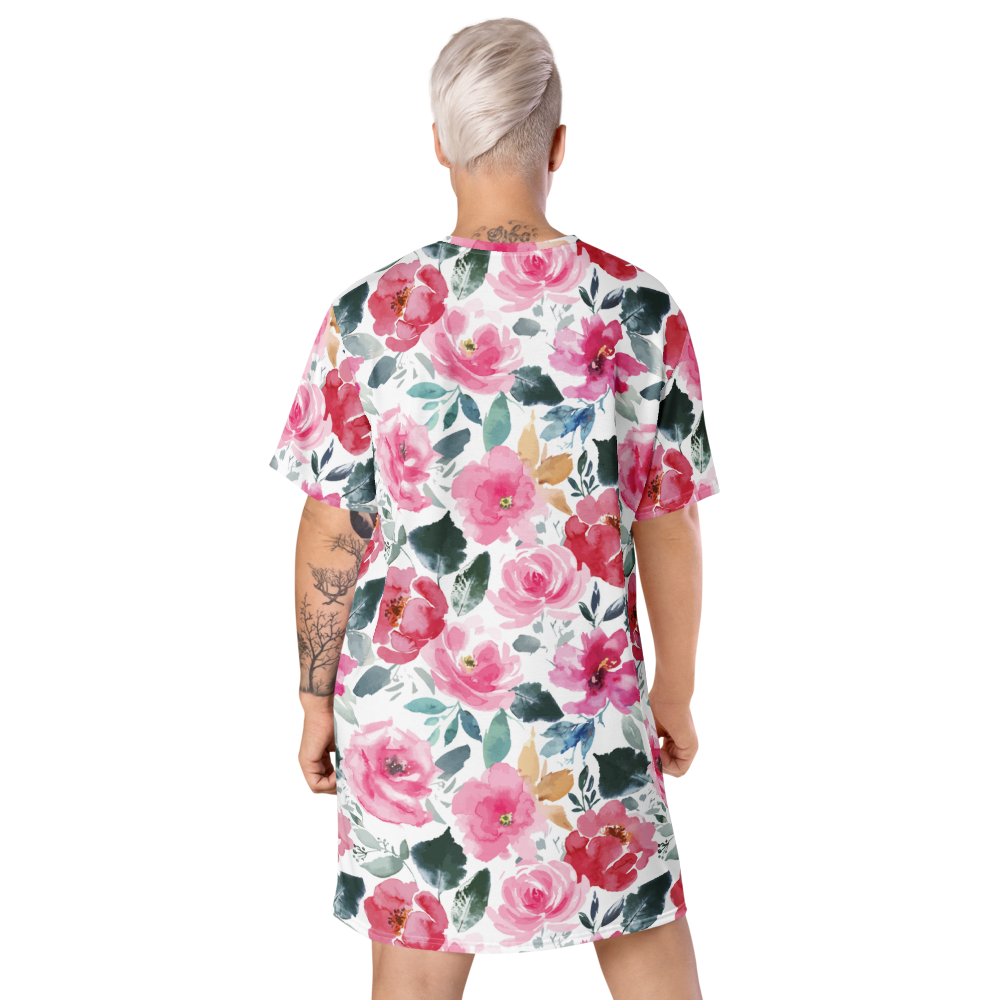 Watercolor Rose T-Shirt Dress