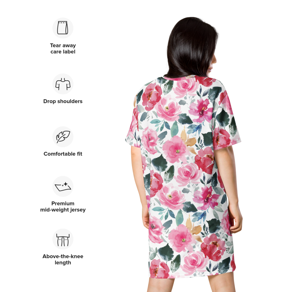 Watercolor Rose T-Shirt Dress