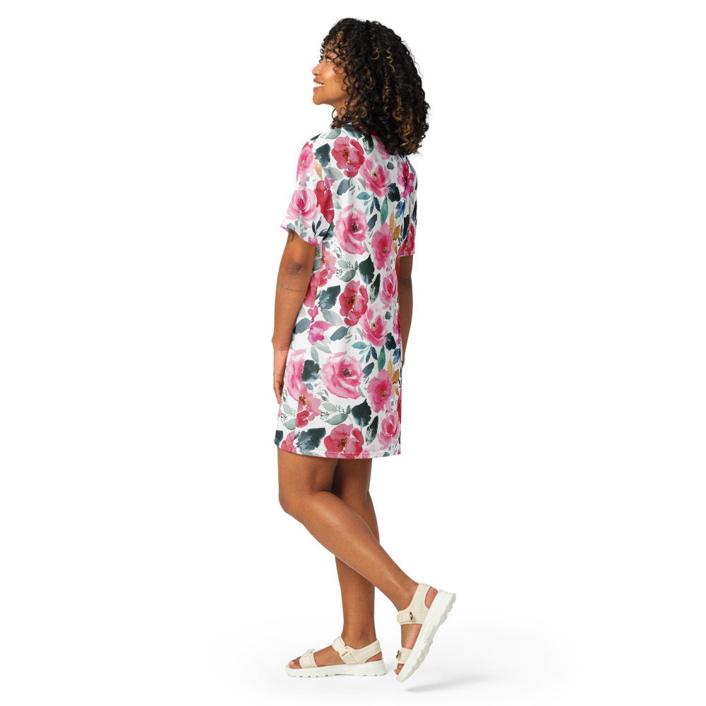 Watercolor Rose T-Shirt Dress