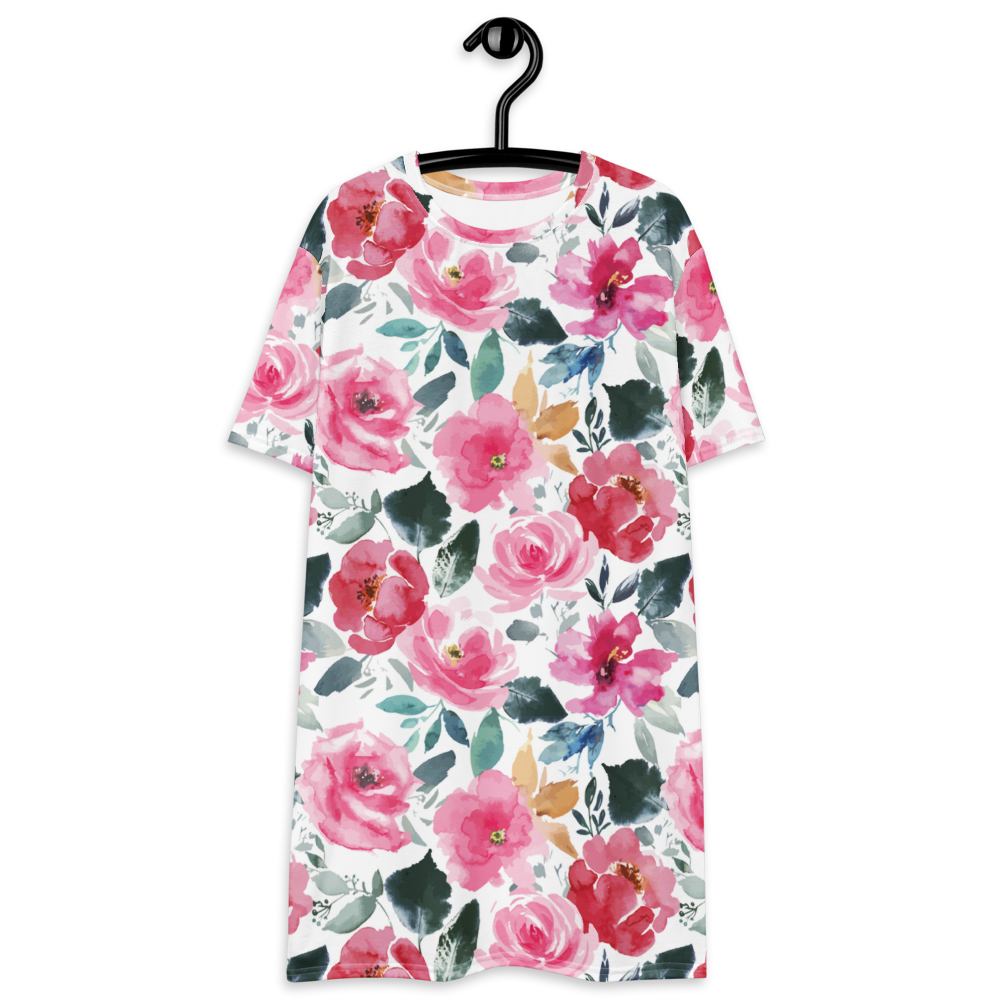 Watercolor Rose T-Shirt Dress