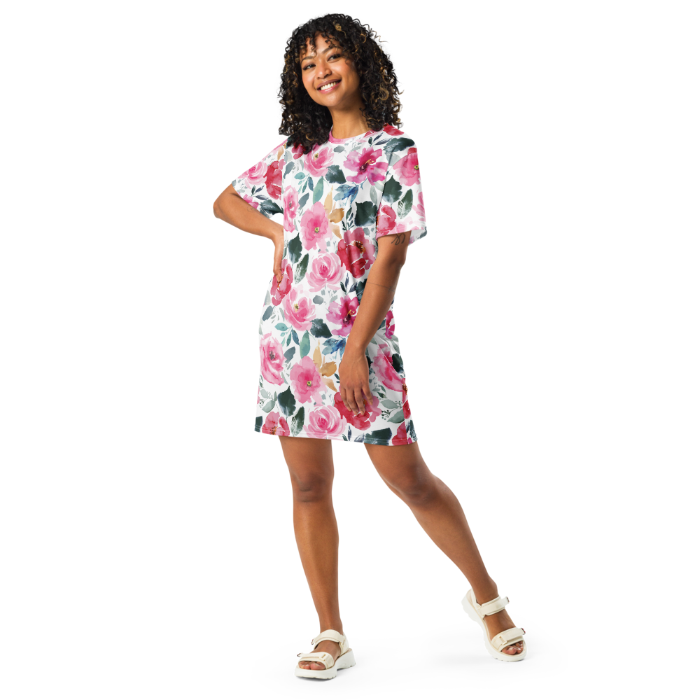 Watercolor Rose T-Shirt Dress