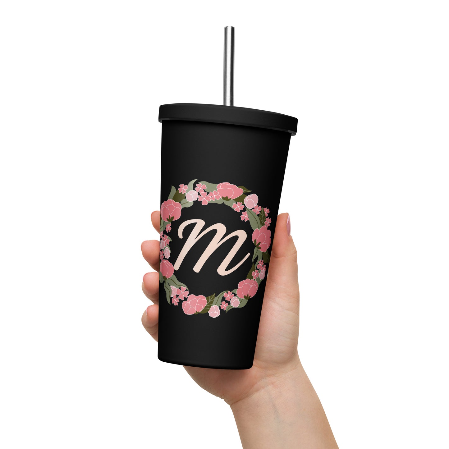 Custom Initial Tumbler with Lid and Straw