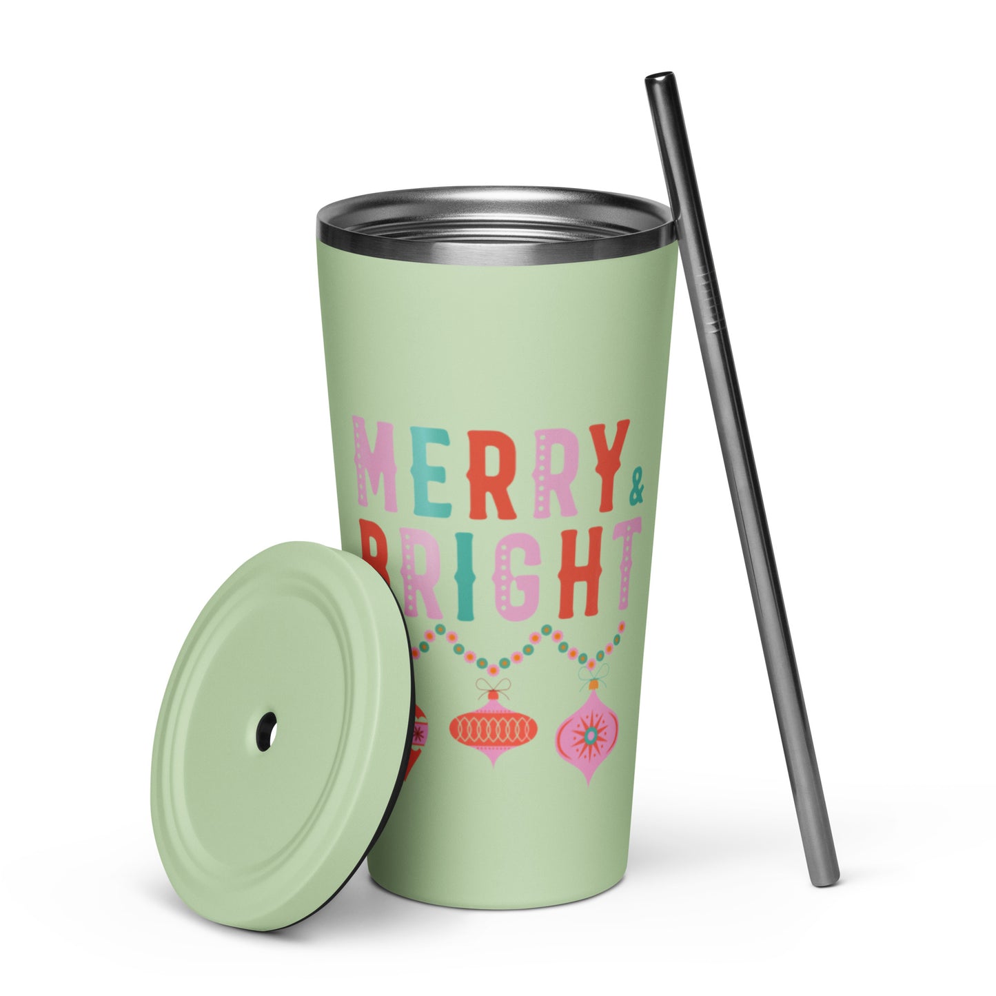 Merry & Bright Tumbler with Lid & Straw