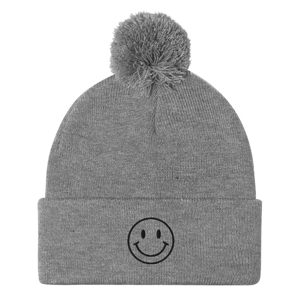 Smiley Face Pom Pom Stocking Cap
