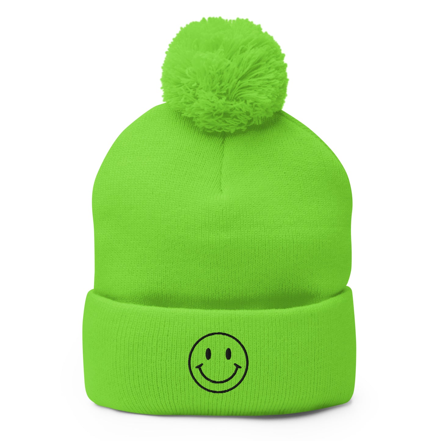 Smiley Face Pom Pom Stocking Cap