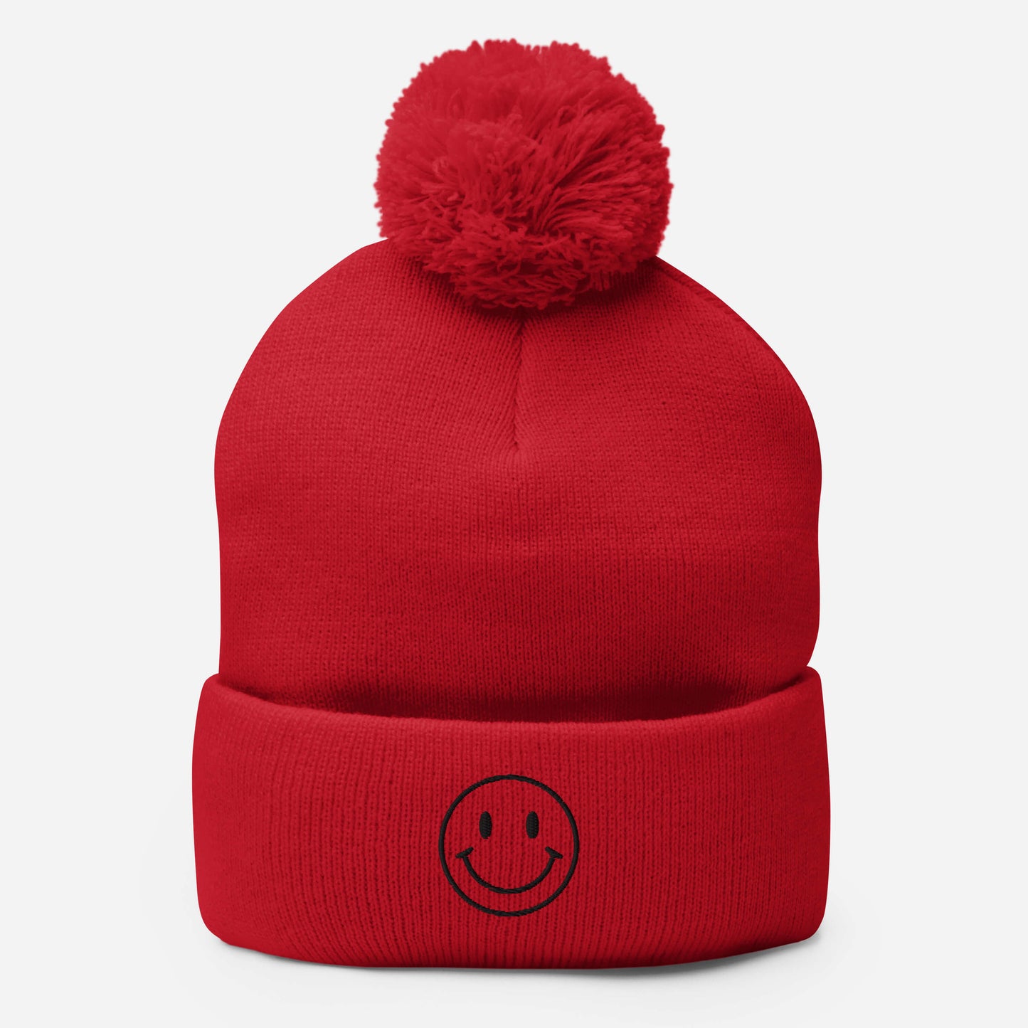 Smiley Face Pom Pom Stocking Cap