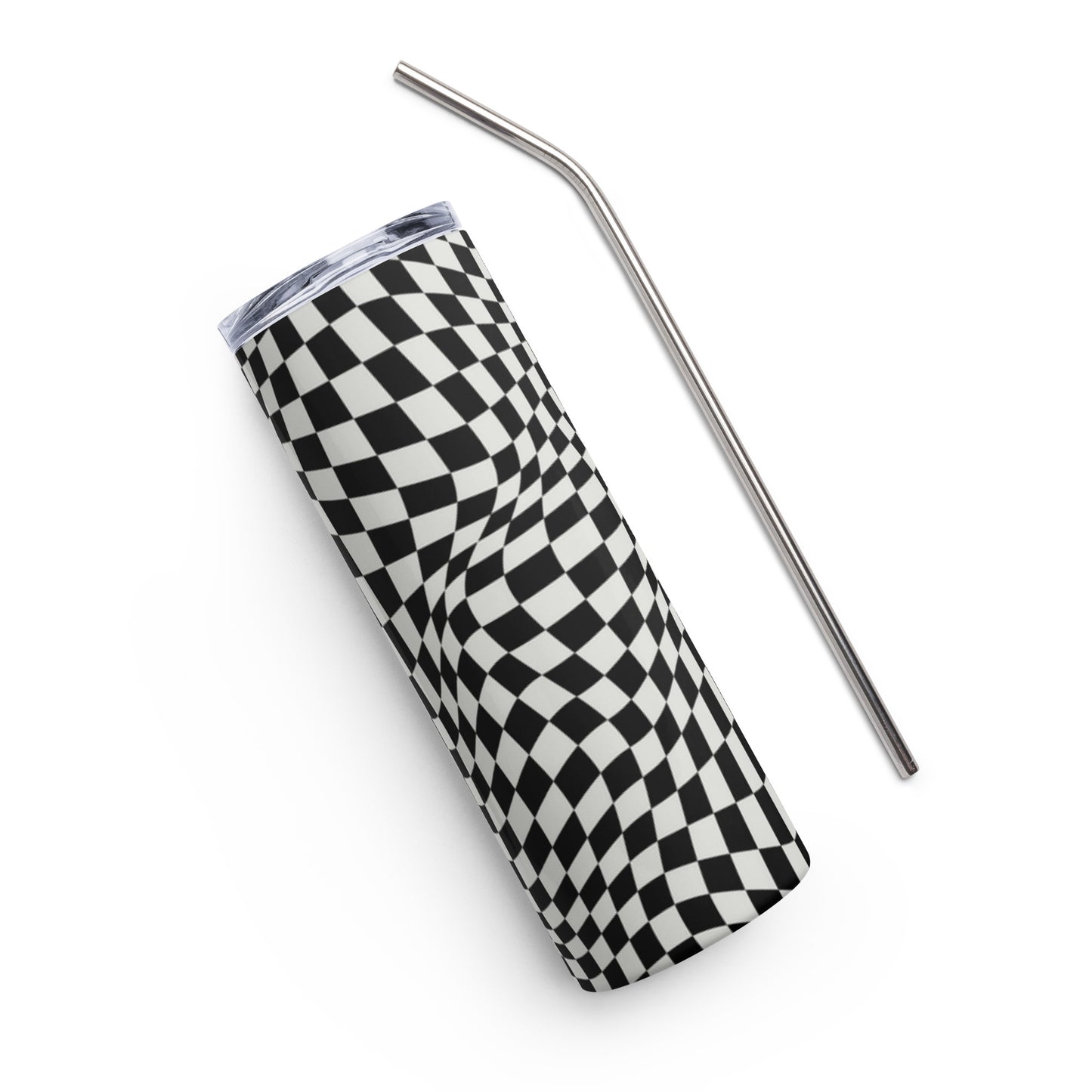 Checkerboard Tumbler with Straw