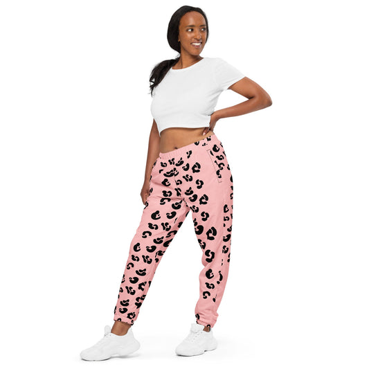 Pink leopard print track pants