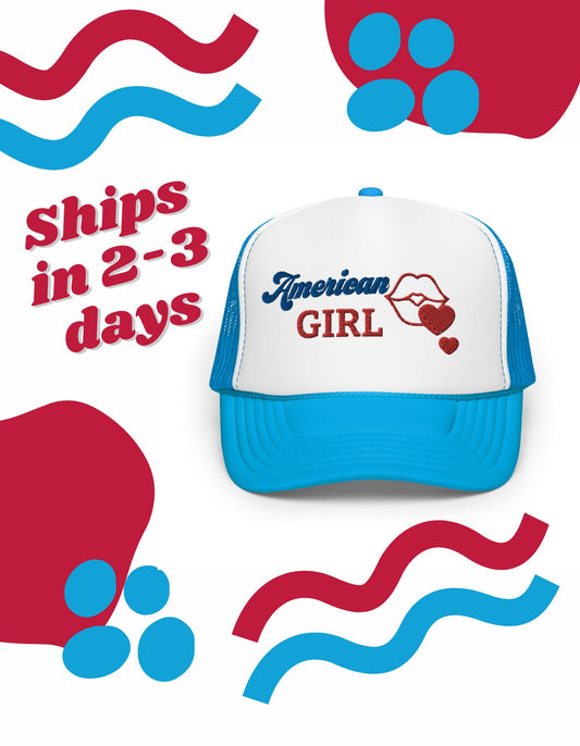 Trucker hat ladies July 4th hat red white and blue hat women's trucker hat lake hat for her women's trucker hat USA hat lips hat