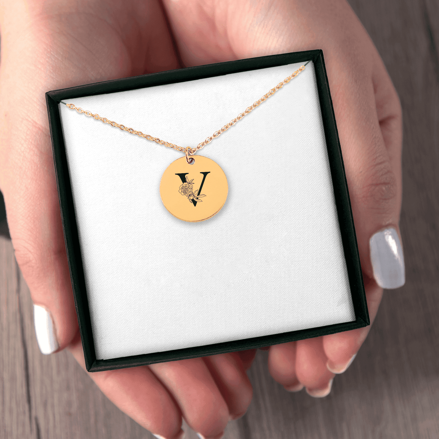 Floral Initial Necklace – "V"