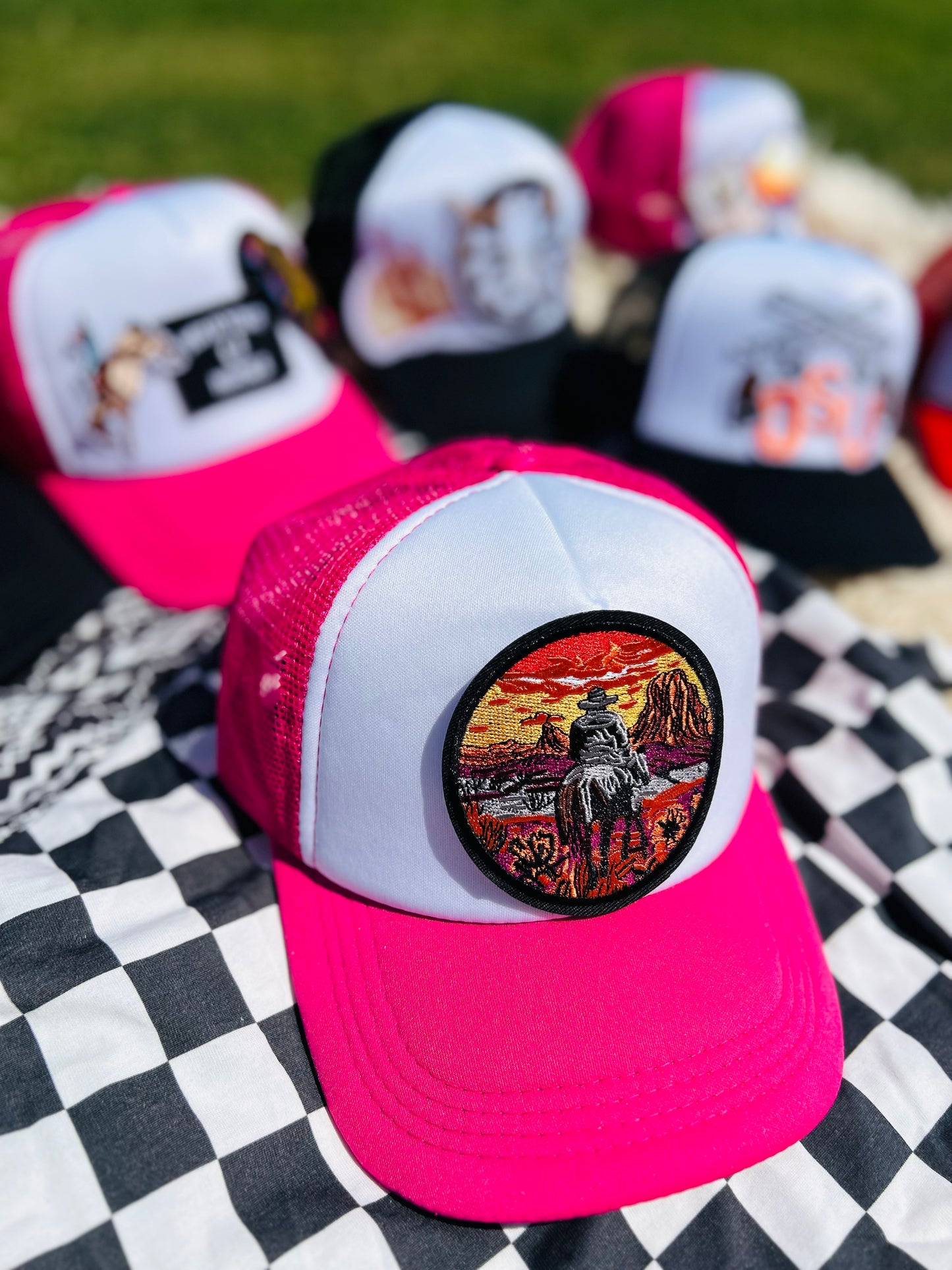 Sunset Cowboy Trucker Hat in Pink