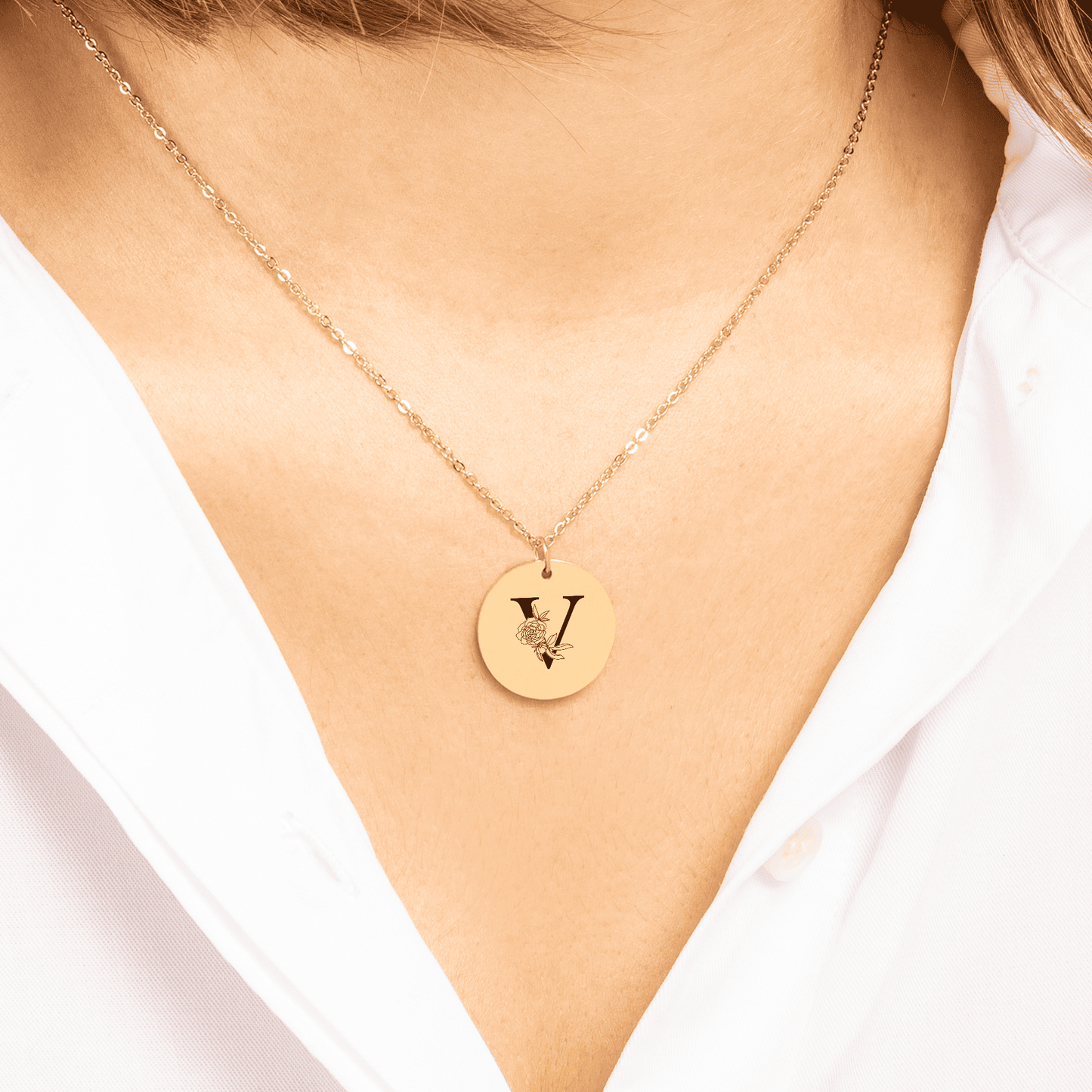 Floral Initial Necklace – "V"