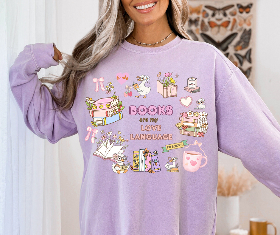 "Books Are My Love Language" Sweatshirt In Orchid