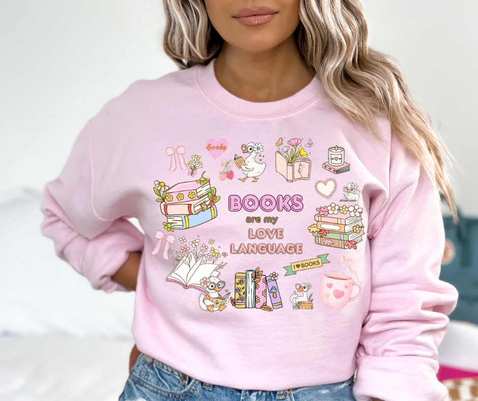 "Books Are My Love Language" Sweatshirt in Pink
