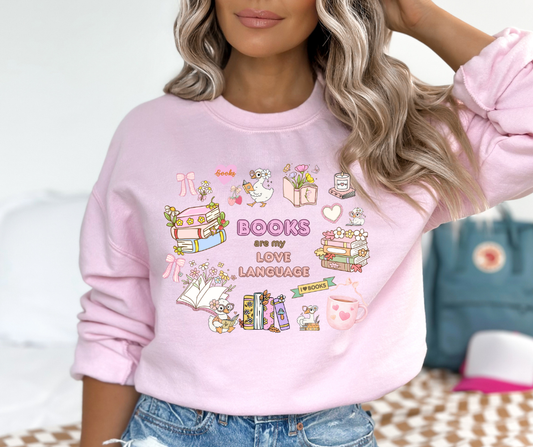 "Books Are My Love Language" Sweatshirt in Pink