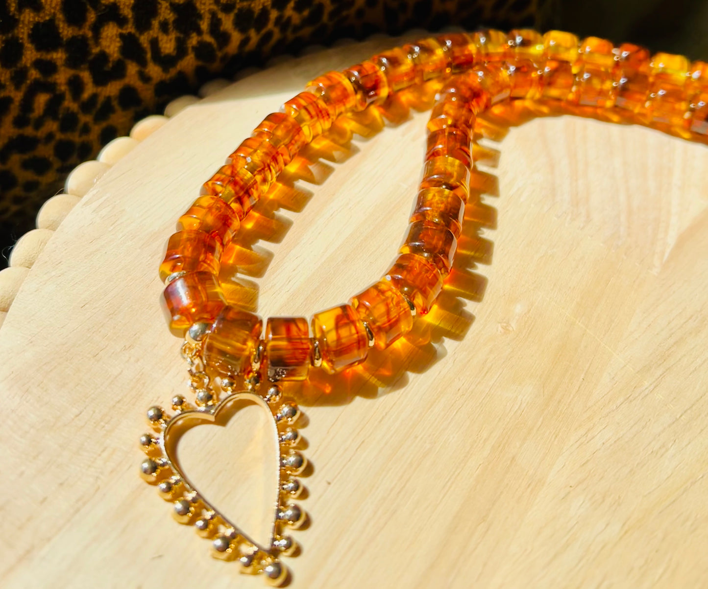 Tortoise Shell Heart Pendant Necklace