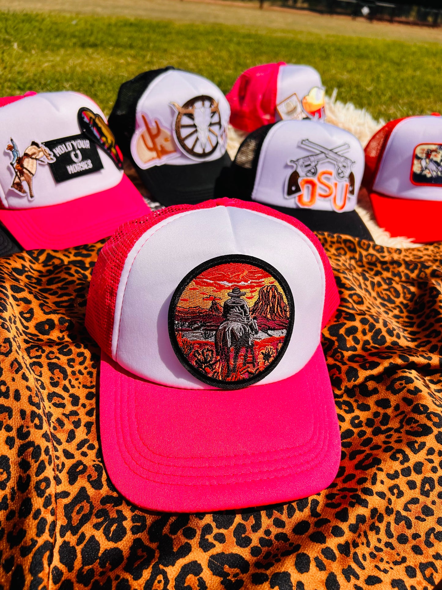 Sunset Cowboy Trucker Hat in Pink