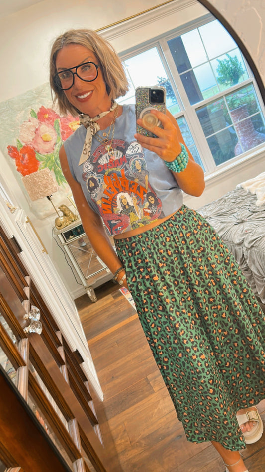 Emerald Leopard Print Skirt