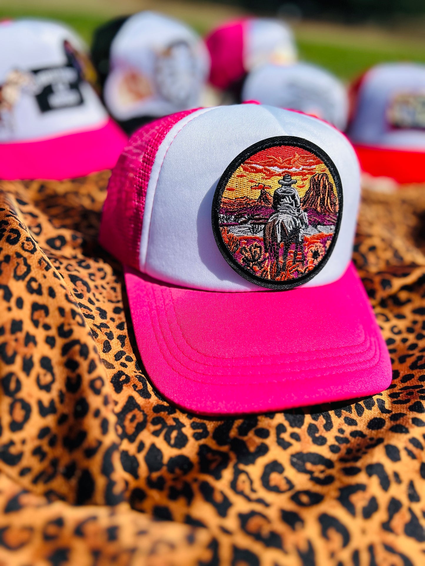 Sunset Cowboy Trucker Hat in Pink