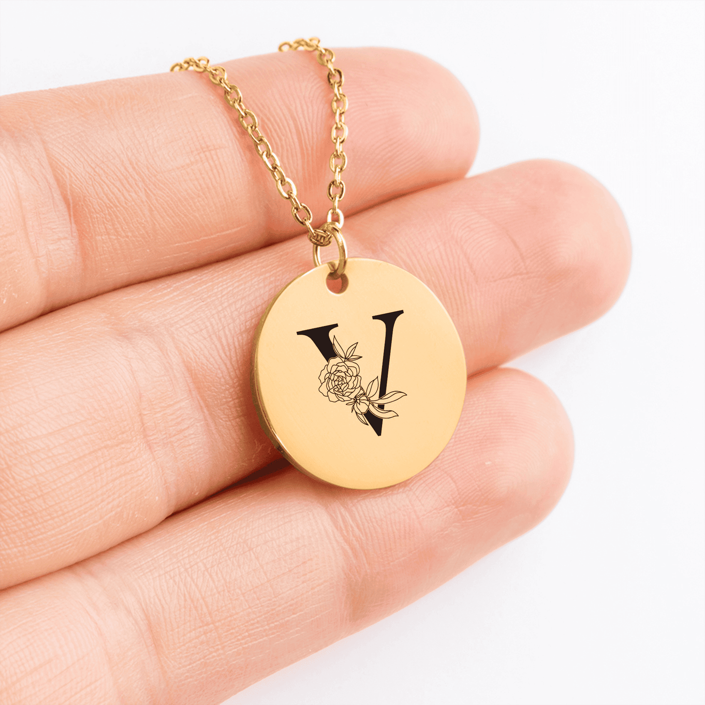 Floral Initial Necklace – "V"