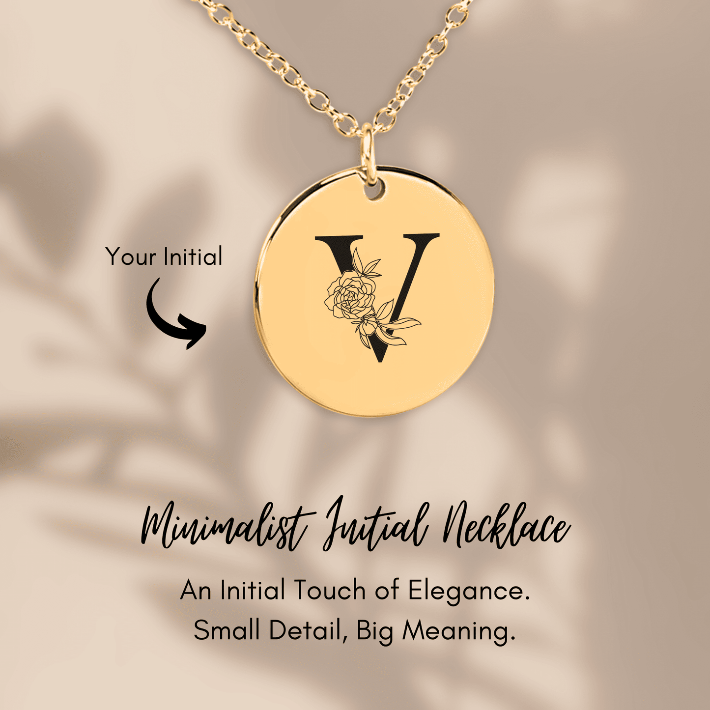 Floral Initial Necklace – "V"