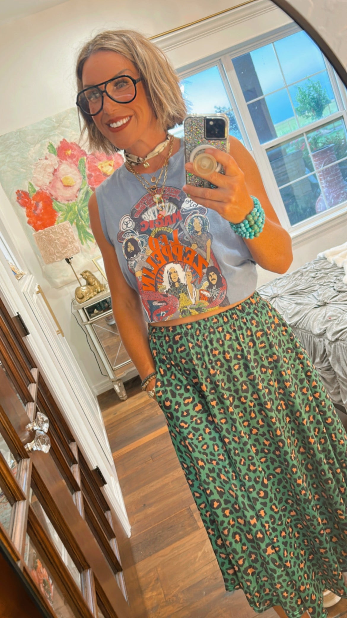 Emerald Leopard Print Skirt