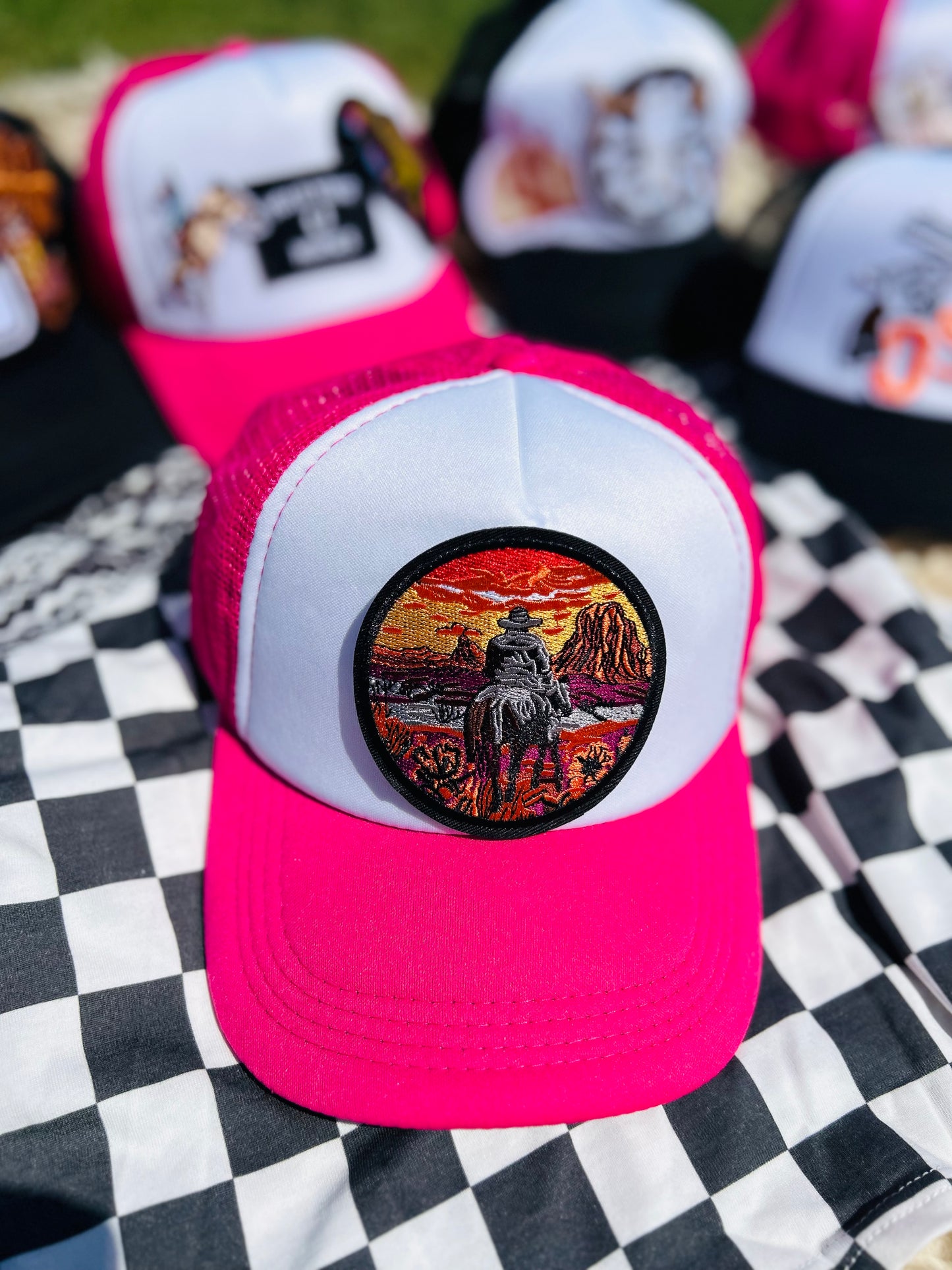 Sunset Cowboy Trucker Hat in Pink