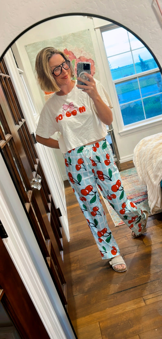“Checkered Cherries” Silky Pants