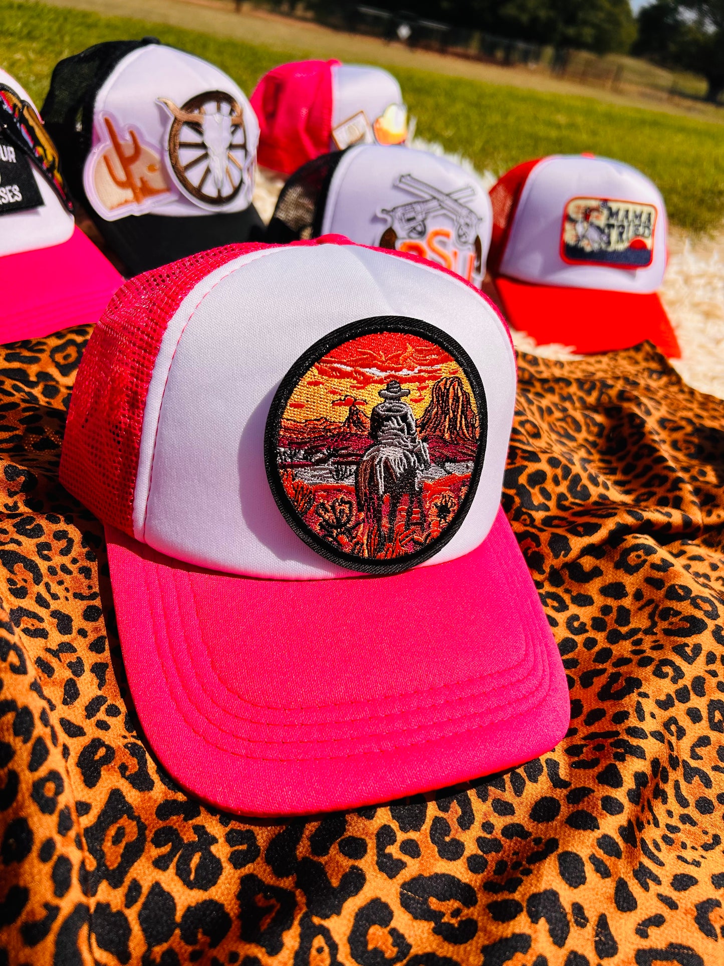 Sunset Cowboy Trucker Hat in Pink