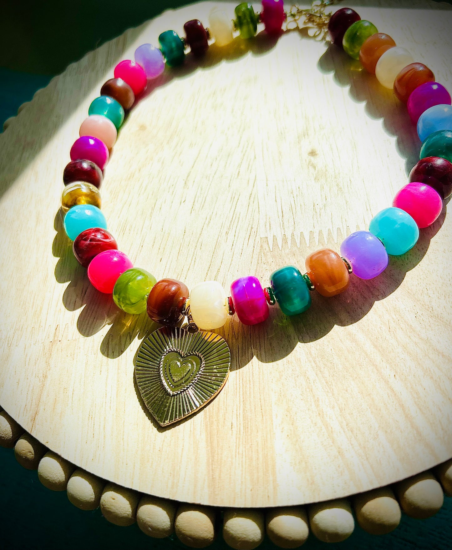 Rainbow Hearts Beaded Necklace