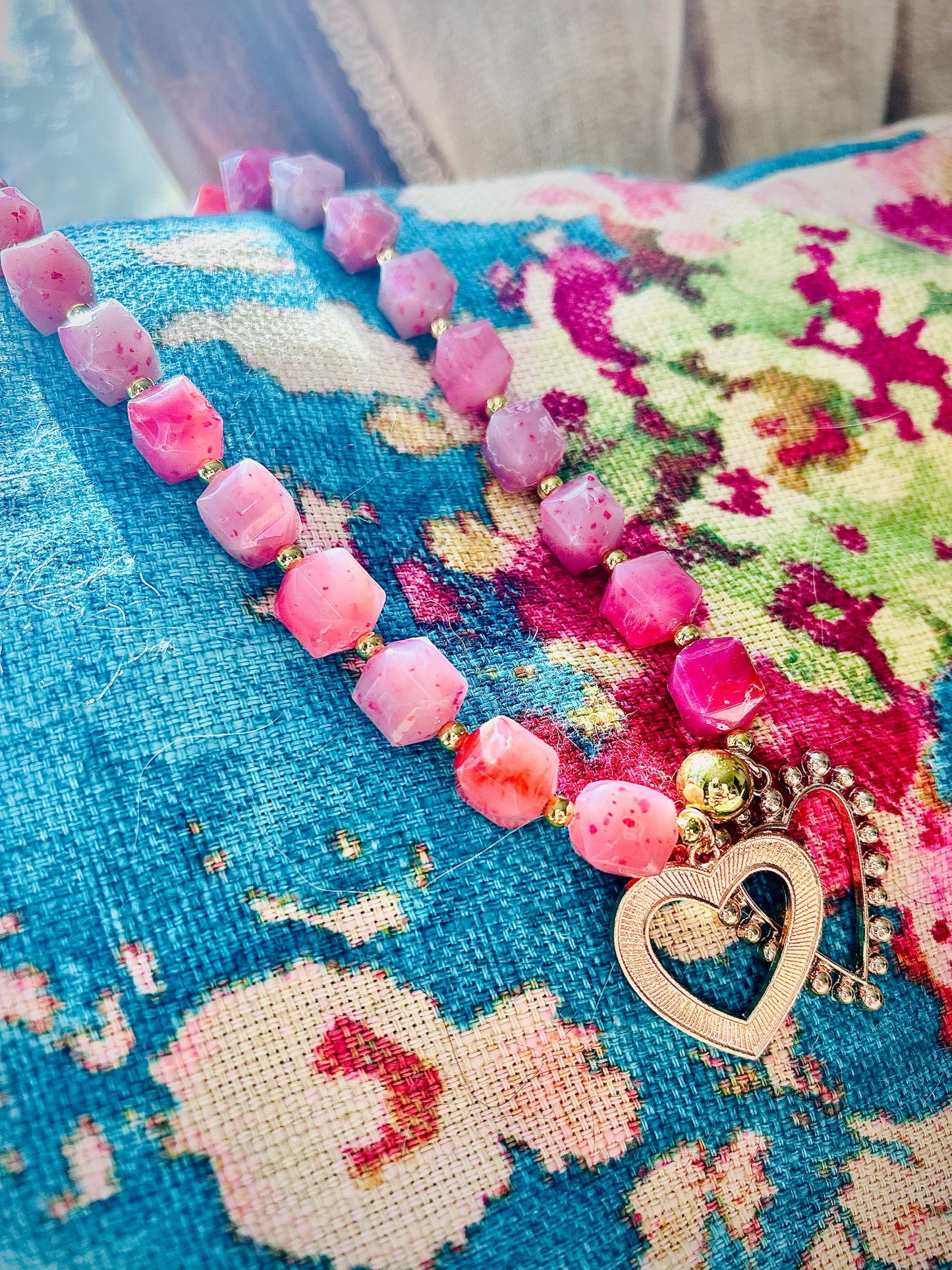 Queen of Hearts Pink Beaded Necklace