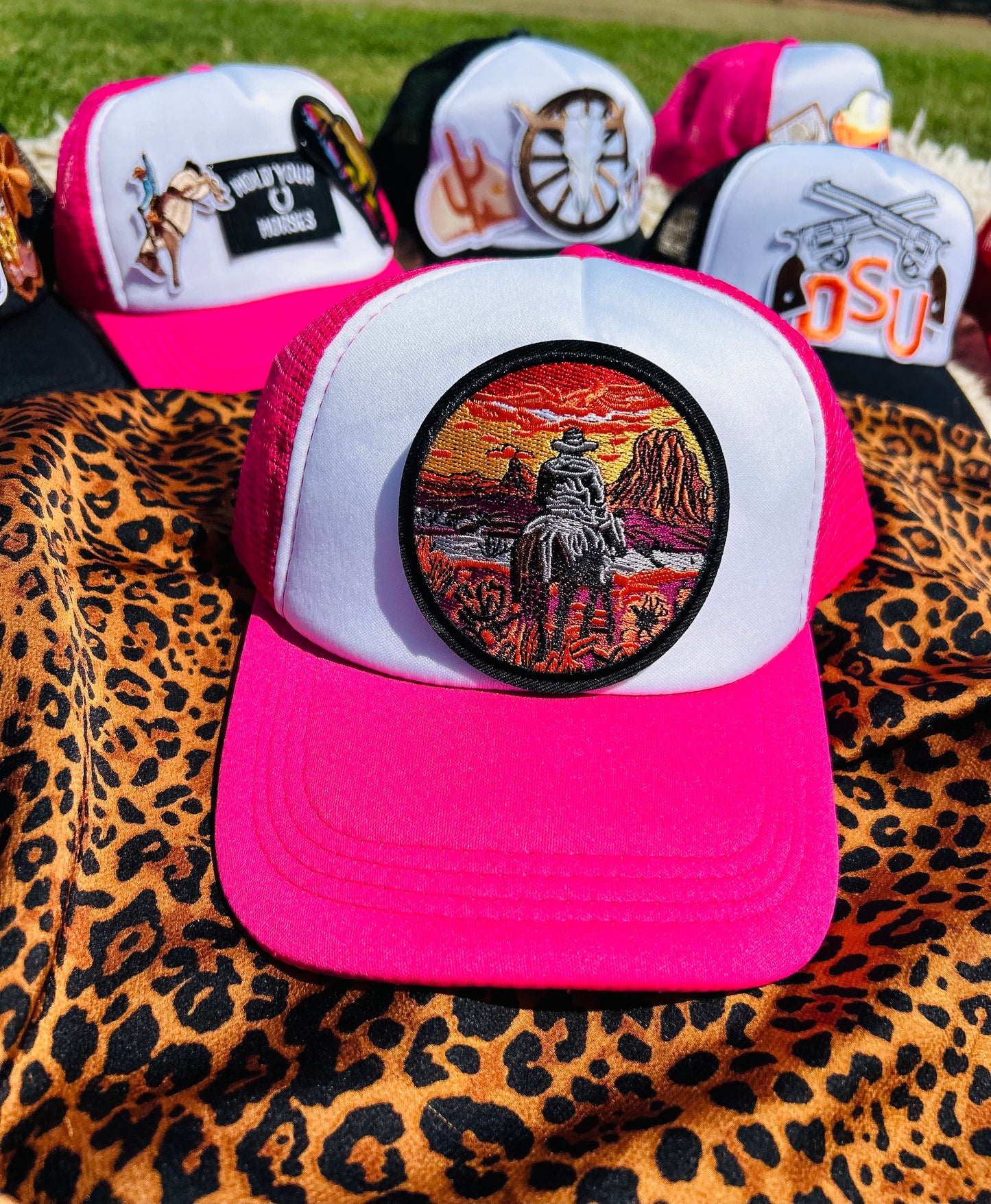 Sunset Cowboy Trucker Hat in Pink