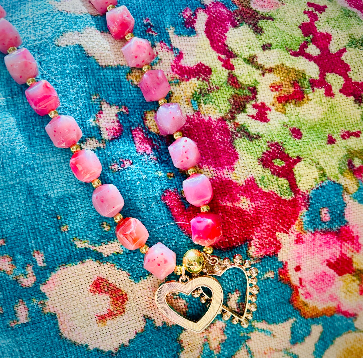 Queen of Hearts Pink Beaded Necklace